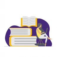books-reading-girl-laptop-stool-chair-illustration-illustration