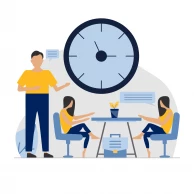 conversation-sitting-clock-office-briefcase-table-chair-illustration