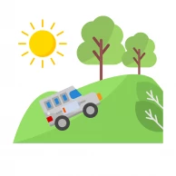 hill-drive-electroniccar-mountain-sun-tree-illustration