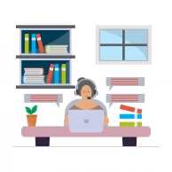 man-freelancer-working-laptop-illustration-care-center-illustration
