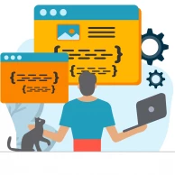 man-laptop-setting-configration-website-webpage-coding-programing-illustration-cat-illustration