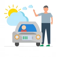 man-travil-eletronicbike-electric-car-electronic-vehicle-sun-cloud-illustration