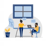 office-work-laptop-freelancer-table-conversation-girls-illustration
