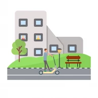 roadhotel-electronicvehicle-man-hotel-riding-tree-illustration