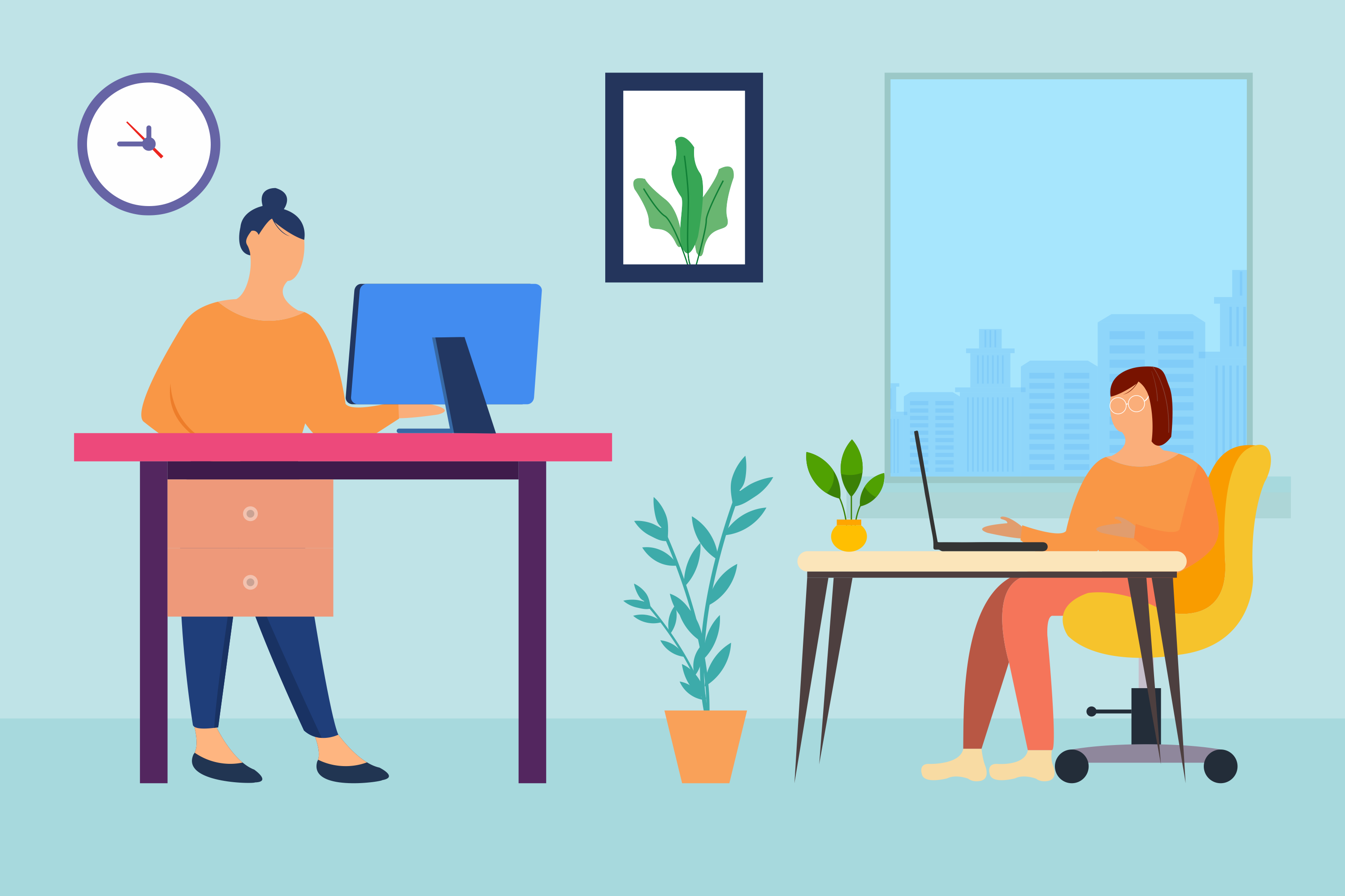 office-desk-job-vector-workspace-laptop-flat-online-workplace-work-modern-design-business-illustration-illustration