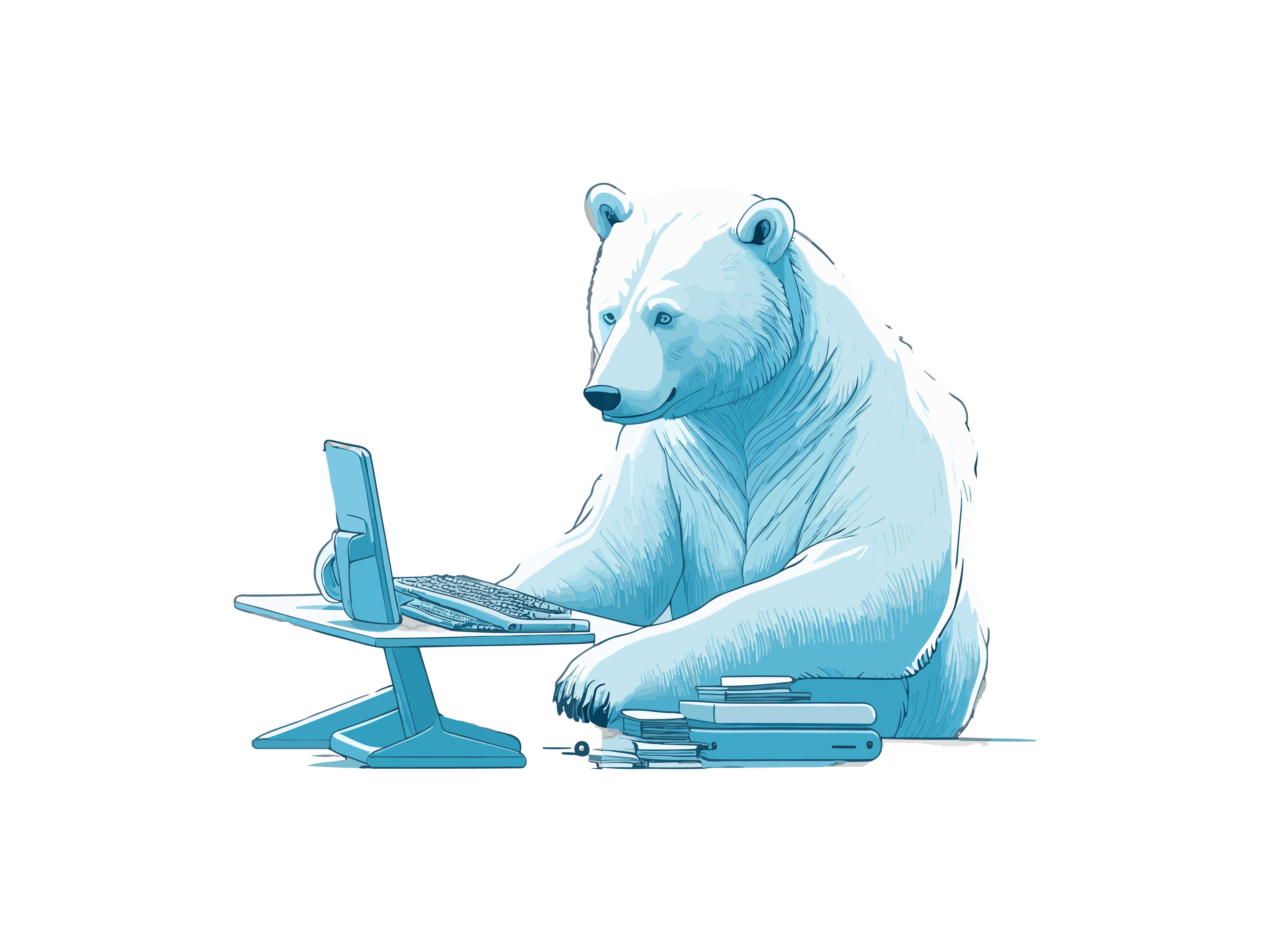 bear-polar-beer-finance-business-laptop-desk-illustration