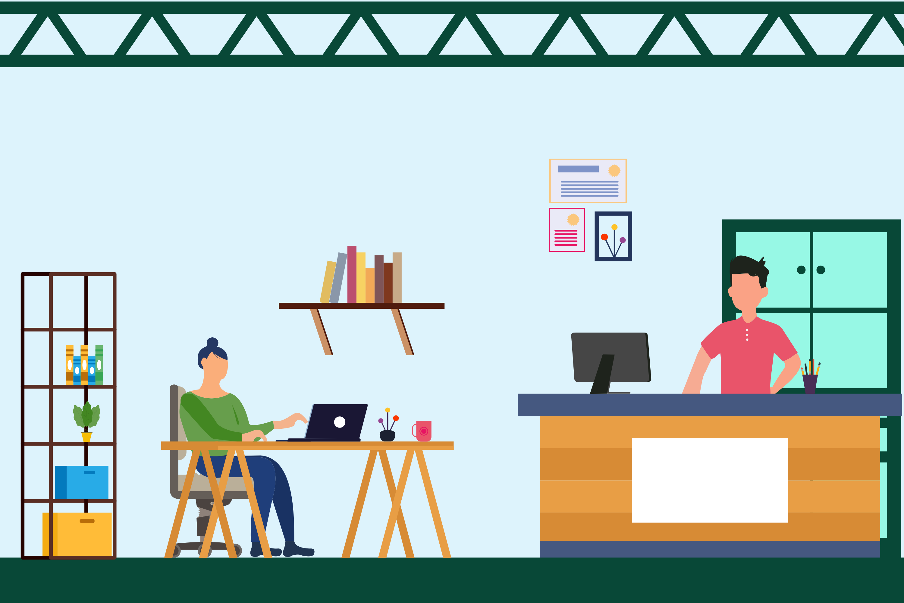 work-freelance-technology-job-young-sitting-designer-chair-laptop-office-freelancer-workplace-illustration