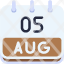calendar-august-five-date-monthly-time-month-schedule-icon