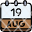 calendar-august-nineteen-date-monthly-time-month-schedule-icon