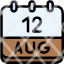calendar-august-twelve-date-monthly-time-month-schedule-icon