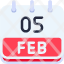 calendar-february-five-date-monthly-time-month-schedule-icon