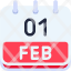 calendar-february-one-date-monthly-time-month-schedule-icon