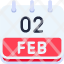 calendar-february-two-date-monthly-time-month-schedule-icon