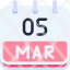 calendar-march-five-date-monthly-time-month-schedule-icon