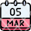 calendar-march-five-date-monthly-time-month-schedule-icon