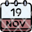 calendar-november-nineteen-date-monthly-time-month-schedule-icon