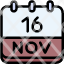 calendar-november-sixteen-date-monthly-time-month-schedule-icon