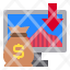 computer-business-down-arrow-currency-financial-crisis-money-bag-icon