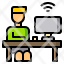 man-working-desk-computer-wifi-internet-icon