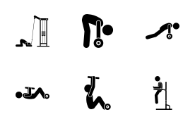 Abs and abdomen building exercise and muscle building icon set