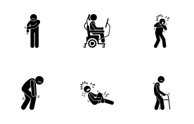 Amyotrophic lateral sclerosis ALS patient disease signs and symptoms. icon set