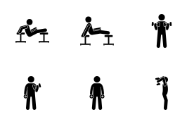 Arm building exercises and muscle building icon set