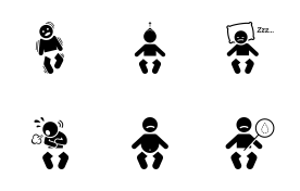 Baby illness and sickness sign and symptoms. icon set