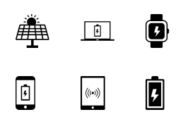 black vector charging and power icon set