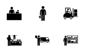 Business Ecosystem between Manufacturer, Distributor, Wholesaler, Retailer, and Consumer icon set