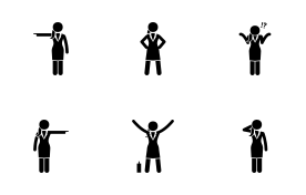 Businesswoman Basic Action Postures icon set