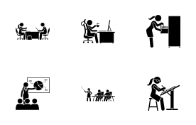 Businesswoman Working in an Office icon set