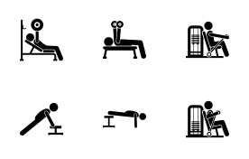 Chest building exercises and muscle building icon set