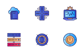 Cloud Data Technology and Network Technology icon set