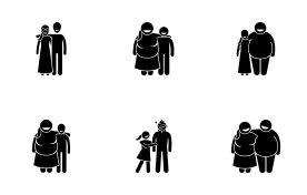 Couple with different body sizes and physical appearance combo. icon set