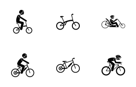 Cyclists cycling bicycles icon set