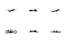 Disabled racing games and water sports for disabled athletes icon set