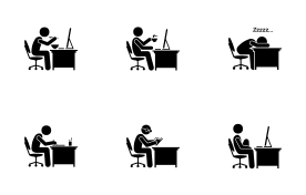 Executive working in front of a computer icon set