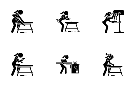 Female Factory Mill Manufacturer Worker Job icon set