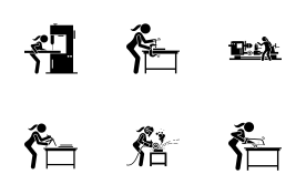 Female Factory Mill Manufacturer Worker Job icon set