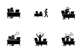 Girl using computer with various poses, actions, feelings, and emotions. icon set