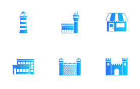 Government buildings icons gradient blue