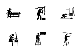 Installation of Home Fixtures and House Decorations icon set