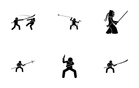 Japanese Traditional Old Weapons icon set