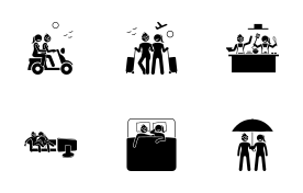Lesbian couple lifestyle and activities icon set