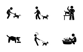 Man Dog Training Playing icon set