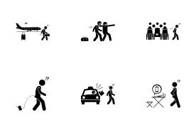 Man dropping, forgetting, misplaced, and losing their belongings. icon set