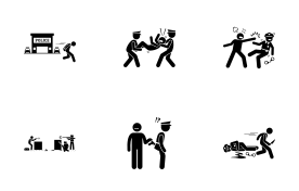 Man fighting, resisting, and obstructing police duty icon set