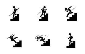 Man with Staircase or Stairs icon set