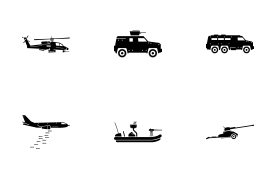 Military vehicles, weapon, and machinery. icon set