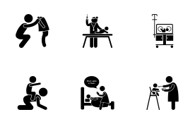 Nanny Mother Father Caring Baby icon set
